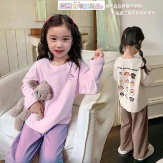 ✨女童睡衣 兒童睡衣 保暖套裝 保暖兩件套 韓版秋衣秋褲 兒童德絨秋衣秋褲套裝女童秋冬保暖內衣寶寶家居服睡衣套裝女寶