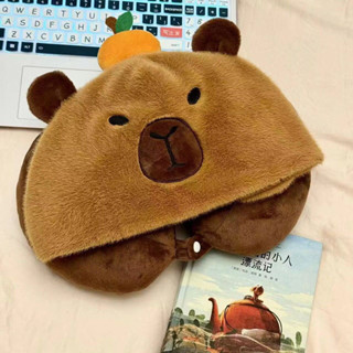 【❤臺灣發貨🔥】午睡護脖子神器 連帽U型枕🎀 卡比巴拉u型枕連帽一體醜魚星子卡比頸枕飛機旅行午睡護脖子神器