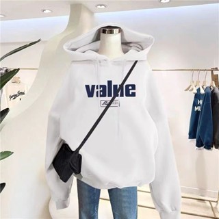 【Sweet Oversize】韓國白色2021冬季新款加絨加厚衛衣女連帽韓版寬鬆chic港風上衣