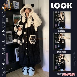 🎉臺灣熱銷🎉秋冬新款💯可愛熊貓毛毛睡衣女 珊瑚絨加厚秋冬季新款 甜美加絨保暖居傢服睡袍套裝 法蘭絨大尺碼睡衣 睡袍