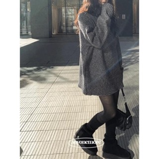 Codibook｜韓國 anyonemore 灰色圓領寬鬆長版針織上衣［預購］針織衫 毛衣 女裝
