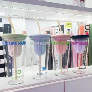 🎉臺灣出貨💄限時下殺 ✴︎官耳高顏值簡約吸管 800ml 高硼矽玻璃 可樂杯 奶茶杯 吸管杯 可愛水杯 咖啡杯 杯子