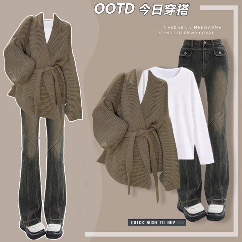WM女裝 秋冬季女裝 女裝兩件式 韓係女裝 針織衫上衣 氣質女裝 時尚女裝秋冬季套裝女2024新款大碼女裝氣質韓係外套打