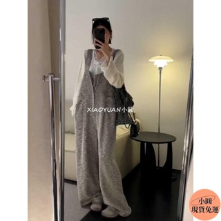 【小圓❥桃園發貨】 [老闆娘自留款]大碼胖MM高階感小香風套裝秋季條紋闊腿背帶褲長袖蕾絲上衣兩件套