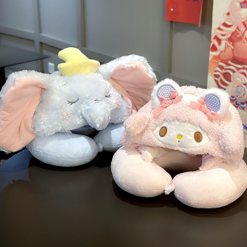 有點東西✈懟哥同款可愛小飛象卡通連帽U型枕護頸枕旅行飛機枕頸椎枕午睡枕 護頸枕 旅行飛機枕 午睡枕
