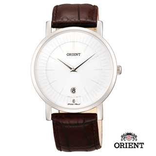 ORIENT 東方錶 SLIM系列 超薄簡約優雅阿拉伯數字藍寶石鏡面石英錶 皮帶款 白色 FGW0100AW