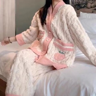 Lam 睡衣 居家服睡衣女冬季加厚加絨珊瑚絨可愛保暖法蘭絨秋冬天家居服2022年新款