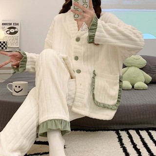 Lam 睡衣 居家服珊瑚絨睡衣女冬季ins甜美加厚小香風可外穿法蘭絨女士家居服套裝