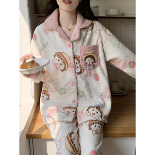 Lam 睡衣 居家服珊瑚絨睡衣女冬季新款甜美加厚保暖半邊絨開衫長袖女士家居服套裝