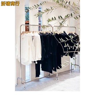 🔶妡晴商行🔶加粗加厚掛衣架 服裝店展示架 落地式貨架 帶輪衣架 不鏽鋼衣服架 女裝店中島貨架 不鏽鋼龍門架