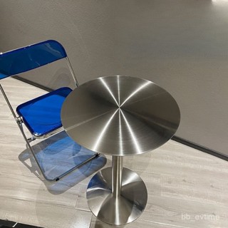 圓桌 不銹鋼桌子 咖啡桌 創意現代不銹鋼小圓桌奶茶店簡約工業風咖啡廳桌子不銹鋼底座圓形