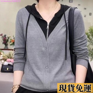 🎆雅軒🎆低價🎆大尺碼 女裝 假兩件 帽t 女 秋季 新款 顯瘦 時尚 百搭 連帽 打底衫 半拉鍊 長袖 上衣 韓版
