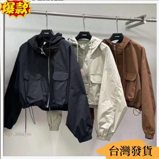【優質精選】外套 Ins美式闊版帽衫飛行夾克工裝外套大尺碼女裝短版外套春秋穿搭寬鬆休閒外套女28