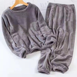 珊瑚絨家居服 秋冬睡衣 暖暖套裝男女秋冬情侶懶人家居服珊瑚絨新款加絨加厚睡衣睡褲套裝 保暖法蘭絨 加絨睡衣