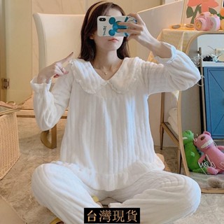 秋冬季加厚法蘭絨睡衣女長袖卡通珊瑚絨保暖家居服兩件套