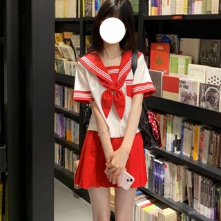 【砂糖の時光】神北JK製服日係可愛多巴胺短袖學院風紅色水手服女套裝夏季