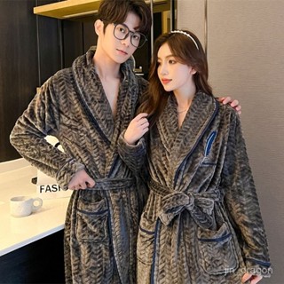 蘑菇頭小店冬季法蘭絨情侶睡袍男珊瑚絨睡衣女士加絨加厚保暖浴袍家居服套裝