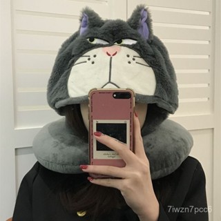 🐱限時下殺🐱貓連帽U型枕 飛機旅行護頸枕午睡枕情侶 學生旅行汽車枕 午休枕 辦公學校午睡必備神器 壞貓咪連帽U型枕 LK