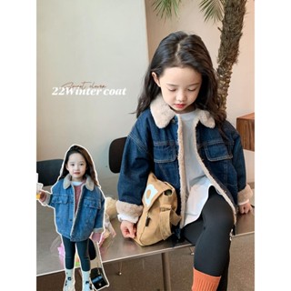 🍼小奶蓋kids🍼女童牛仔外套仿兔毛秋冬新款兒童加絨洋氣牛仔棉衣韓版加厚棉服潮