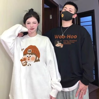 美式卡通印花情侶衛衣男女 秋冬新款加絨 復古 寬鬆 內搭 長袖T恤 ins潮牌 情侶 打底上衣（ZH2085）【壹號站】