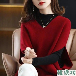 【韓綉坊】 韓版寬鬆針織衫馬甲女秋冬新款V領洋氣百搭外穿無袖背心坎肩上衣 氣質上衣 韓版上衣 大尺碼女裝 顯瘦上衣