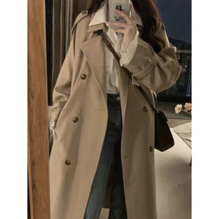 韓版氣質長款外套 韓版風衣女 風衣外套 韓版氣質風衣 雙排釦中長款外套 英倫風外衣 長外套 開衫外套 中長款寬松休閑大衣