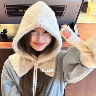 韓國巴拉剋拉法帽子女款冬季保暖圍巾一體連帽圍脖針織毛綫帽跨境