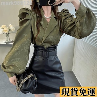🌺臺灣限時低價🌺 新品 復古立體壓花襯衫2024新款女輕奢高級感上衣寬松長袖西裝領襯衣秋