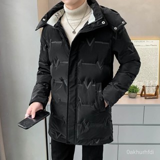 大尺碼中長版連帽羽絨服2024新款男士活帽可拆卸白鴨絨保暖免洗冬裝外套 防寒 長款保暖外套 韓版 羽絨外套連帽1221