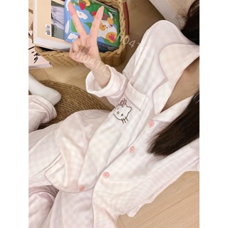 熱銷中🎉德絨新款卡通格子睡衣女秋冬季天網紅寬鬆長袖長褲家居服套裝625