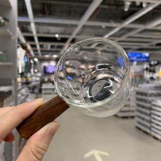 日式木柄玻璃小奶盅杯奶罐咖啡萃取杯倒奶壺迷你木把西餐料醬汁盅