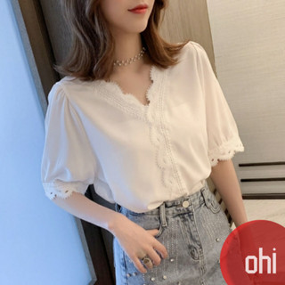 【ohi】雪紡衫 短袖襯衫上衣 氣質女裝 上班族白襯衫 白色短袖 五分袖 設計感女裝 韓版女裝 GTY2005