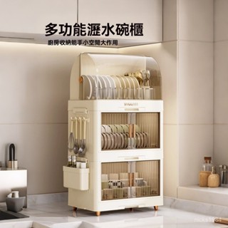 高階品質🎁免運🚚 廚房碗 碟收納置物架 雙層碗櫃帶蓋 防塵大容量 碗盤 瀝水餐具收納架