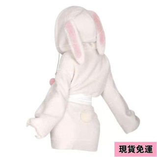 🌸現H+免運🌸 ✨免運✨獨特別緻外套短款可愛甜辣兔耳連帽毛絨保暖上衣短裙套裝女秋冬季
