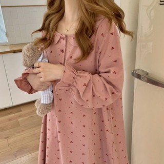 🌺臺灣限時低價🌺ins日系睡衣女春秋季網紅甜美公主風睡裙長袖寬松家居服外穿長裙