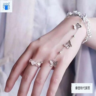 【臺灣熱銷】🚚 戒指手鏈 古風蝴蝶鈴鐺 漢服戒指手環 古裝手飾 可調手環 仿古銀手鐲 中式婚禮伴娘飾品