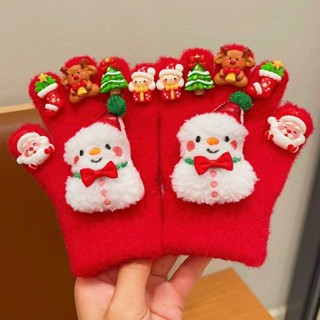 ✨桃園出貨☜限時特惠✨兒童聖誕手套女孩冬天卡通公仔毛絨加厚可愛全指套女童保暖五指套