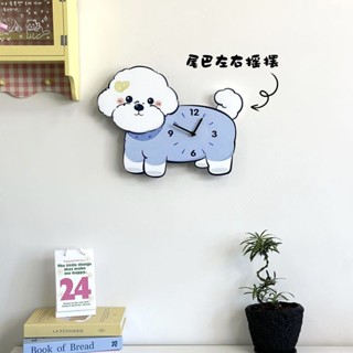 可愛時鍾裝飾畫🎀 可愛比熊搖擺鐘表小狗靜音裝飾創意時鐘家用客廳卡通掛墻藝術掛鐘 靜音掛鐘 時鐘
