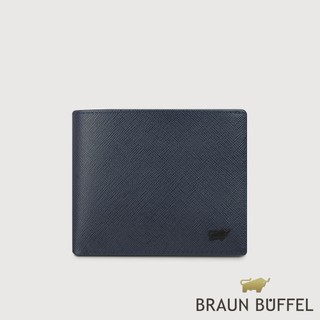 【BRAUN BUFFEL】洛菲諾P-II 12卡中間翻透明窗短夾-藍色 德國小金牛/BF347-317-NY