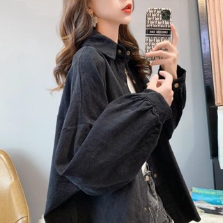 🌸臺灣限時低價🌸燈芯絨長袖襯衣女秋季寬松慵懶上衣中長款襯衫 女裝 衣服 寬鬆上衣 顯瘦上衣 長袖t恤