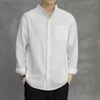 【嘎嘎】亞麻襯衫男長袖秋季百搭中國風男裝襯衣外套棉麻寬鬆休閒上衣 質感四