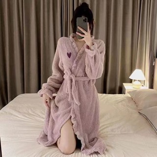 2025新款睡袍女秋冬季性感珊瑚絨加厚加絨長款睡衣洗澡浴袍家居服【Jsna皇后】