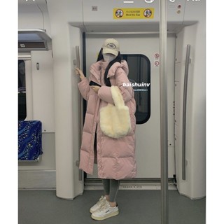 【免運】ins網紅棉服粉色麵包棉襖女冬季加厚保暖中長款過膝連帽外套棉衣