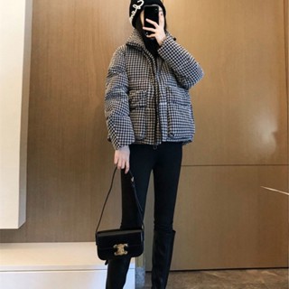 【免運】千鳥格羽絨棉服女年新款冬季寬鬆加厚棉衣小個子短版棉襖外套
