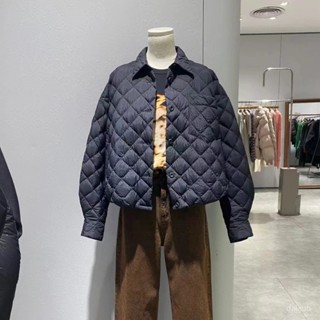 【樂go】臺灣出貨🚚2024年冬季薄款襯衫領羽絨服粉色短款新款輕薄小香風外套菱格歐貨