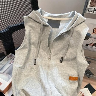 新款💖背心外套 韓版春季上新無袖馬甲大學T女連帽小外套外套韓版高階感拉鍊無袖小眾上衣 牛仔背心外套 韓背心 外搭小背心