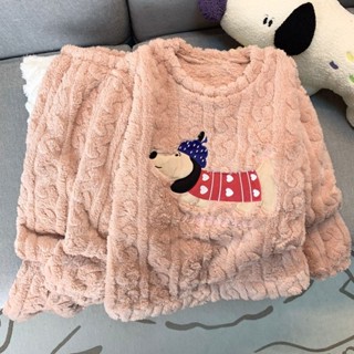 see 保暖睡衣 加絨睡衣 居家服 長袖睡衣 珊瑚絨睡衣女秋冬季新款加厚ins卡通可愛小狗法蘭絨家居服套裝