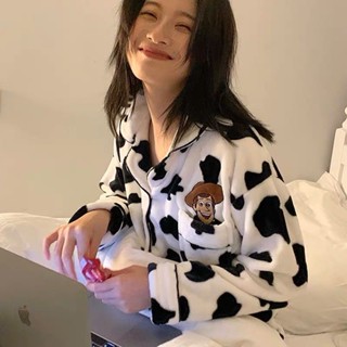 see 保暖睡衣 加絨睡衣 居家服 長袖睡衣 韓國ins珊瑚絨睡衣女秋冬季網紅加厚法蘭絨保暖家居服套裝可外穿