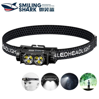微笑鯊正品 LED強光燈 頭燈 雙燈超亮 3檔 Type-C帶電顯 超輕便攜 防水燈 戶外燈 露營燈跑步出海