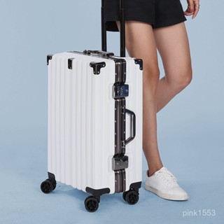 免運#20寸登機抗摔行李箱新款萬嚮輪密碼旅行箱女大容量條紋鋁框拉桿箱 出行收納包 旅行收納包